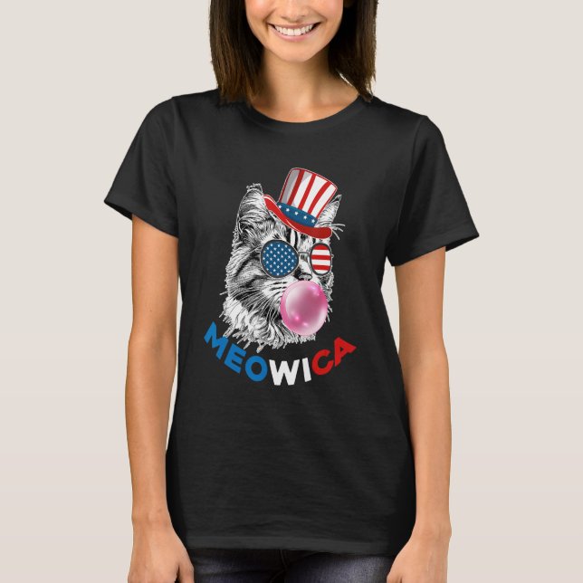 Camiseta Patriotic Cat Meowica Bubblegum 4th of July  Cat (Frente)