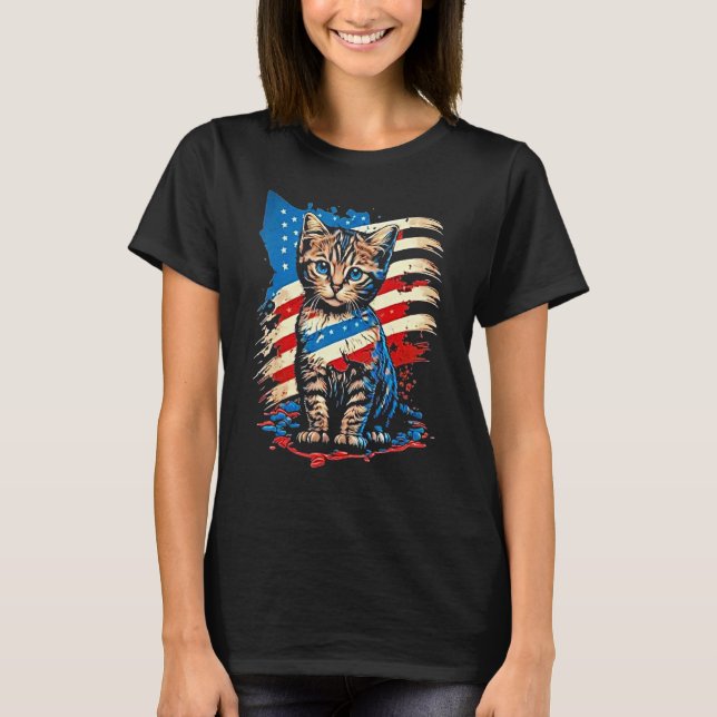 Camiseta Patriotic Cat USA Flag For Man Woman (Frente)
