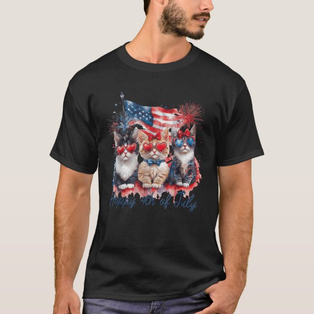 Camiseta Patriotic Cats American Flag Cat Happy 4th Of July (Frente)