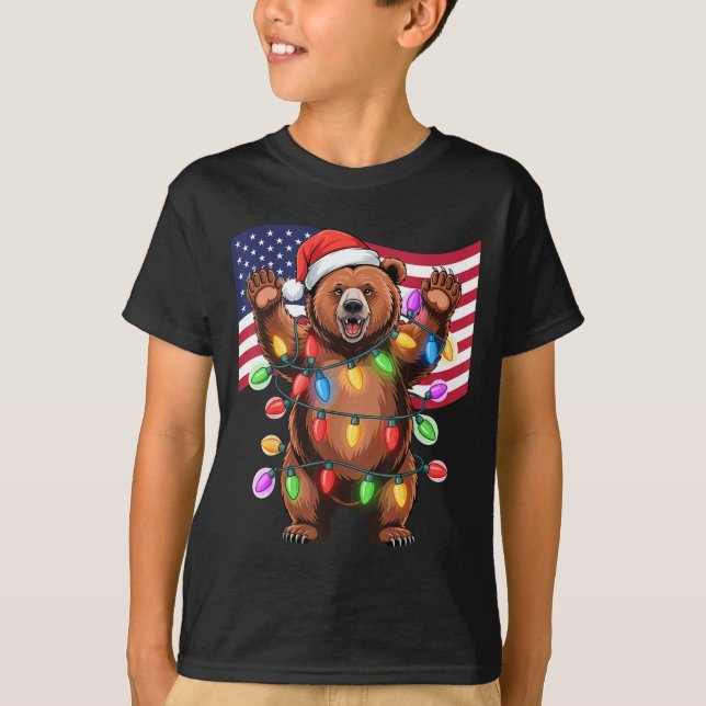 Camiseta Patriotic Christmas Grizzly Bear Holiday Light San (Frente)