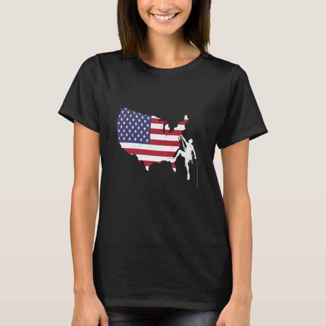 Camiseta Patriotic Climber Bouldering and Rock Climbing Ame (Frente)
