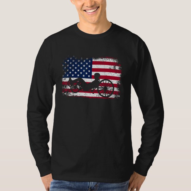Camiseta Patriotic Cyclist 4th Of July USA Flag Recumbent C (Frente)
