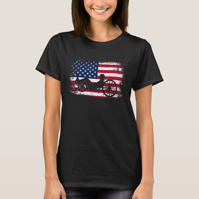 Camiseta Patriotic Cyclist 4th Of July USA Flag Recumbent C (Frente)