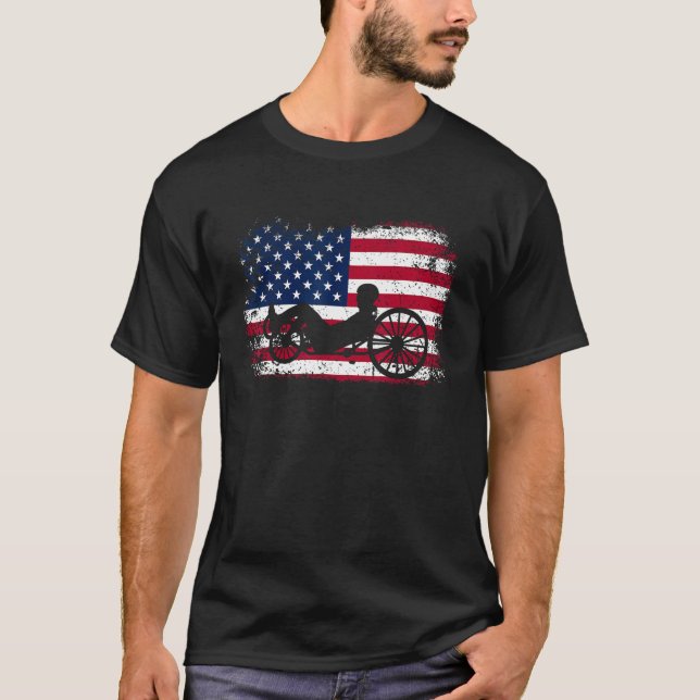 Camiseta Patriotic Cyclist 4th Of July USA Flag Recumbent C (Frente)