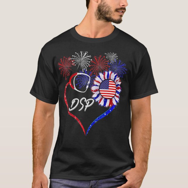 Camiseta Patriotic DSP Sunflower 4th Of July American Flag  (Frente)