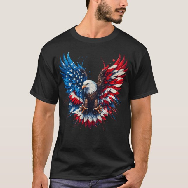 Camiseta Patriotic Eagle T-Shirt on Black – American Flag W (Frente)