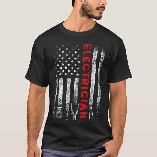 Camiseta Patriotic Electrician American Flag Fathers Day  (Frente)