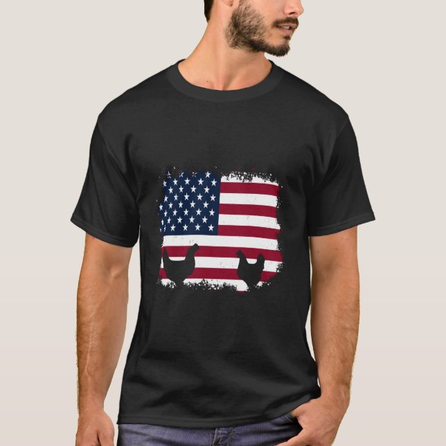 Camiseta Patriotic Farmer 4Th Of July Chickens American Fla (Frente)