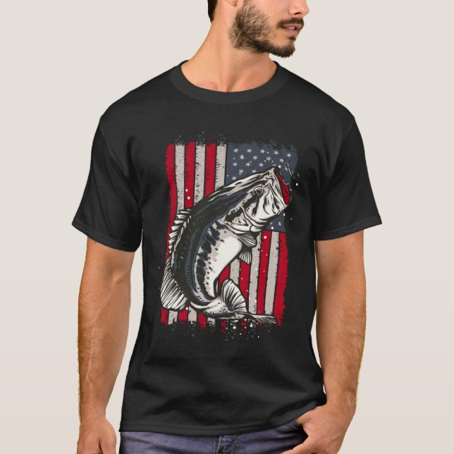 Camiseta Patriotic Fisherman Angler Bass Fishing USA Flag F (Frente)