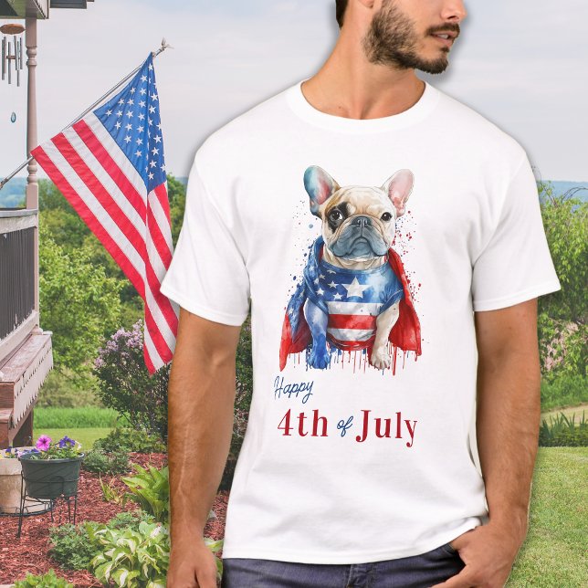 Camiseta Patriotic French Buldog USA Flag Happy 4 O julho (Criador carregado)