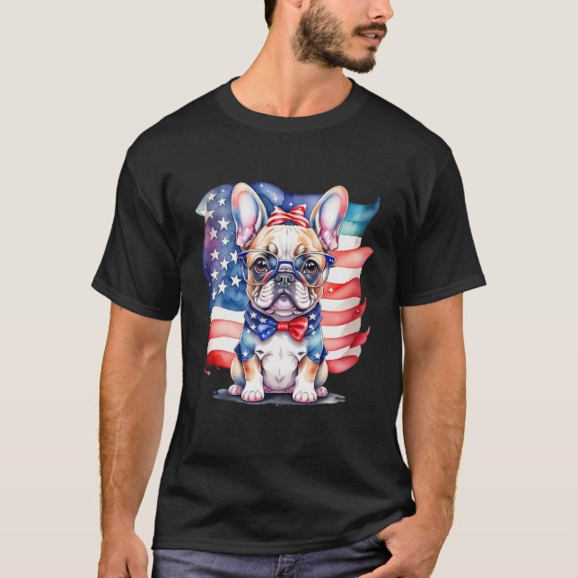 Camiseta Patriotic French Bulldog Puppy American Flag 2 (Frente)