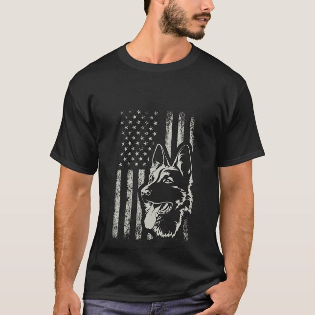 Camiseta Patriotic German Shepherd AMERICAN FLAG 4th Of Jul (Frente)