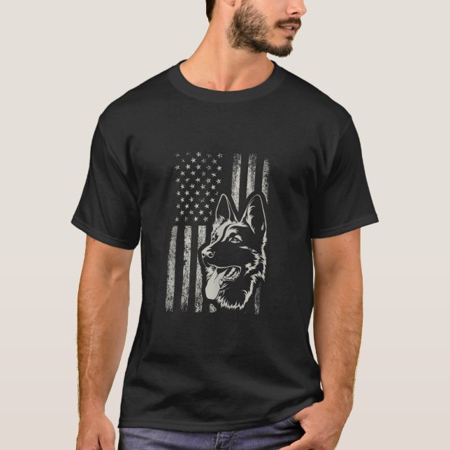 Camiseta Patriotic German Shepherd AMERICAN FLAG 4th Of Jul (Frente)