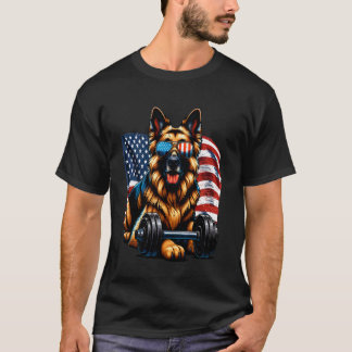 Camiseta Patriotic German Shepherd Dog Bodybuilder USA Flag