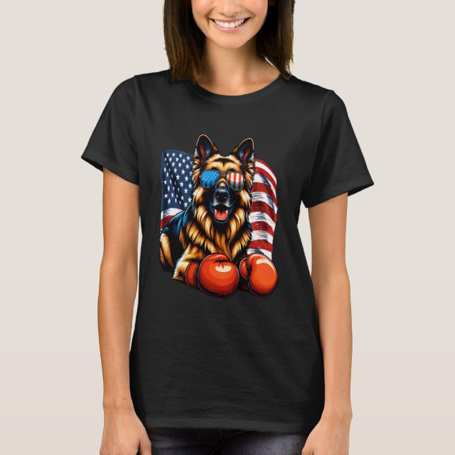 Camiseta Patriotic German Shepherd Dog Boxing Gloves Americ (Frente)