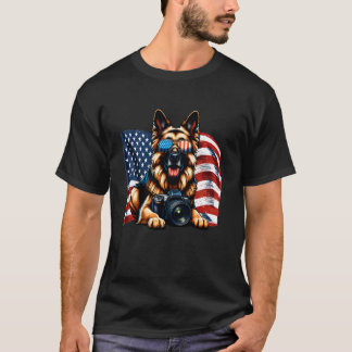 Camiseta Patriotic German Shepherd Photography USA Flag Sun