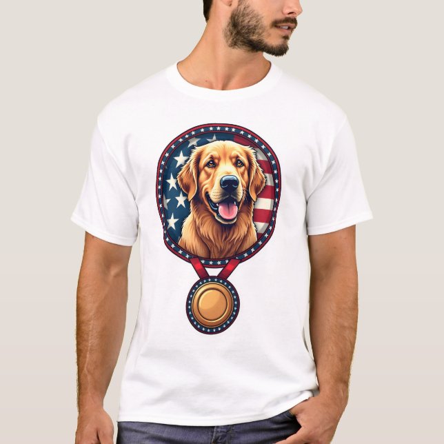 Camiseta Patriotic Golden Retriever Medal Vintage Tee 3 (Frente)