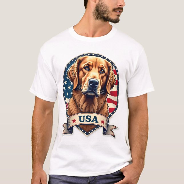 Camiseta Patriotic Golden Retriever USA Vintage Shirt 2 (Frente)