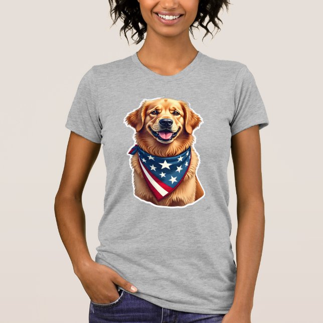 Camiseta Patriotic Golden Retriever Vintage Engraving Shirt (Frente)