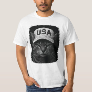 Camiseta Patriotic Grumpy Cat – USA Hat Black & White