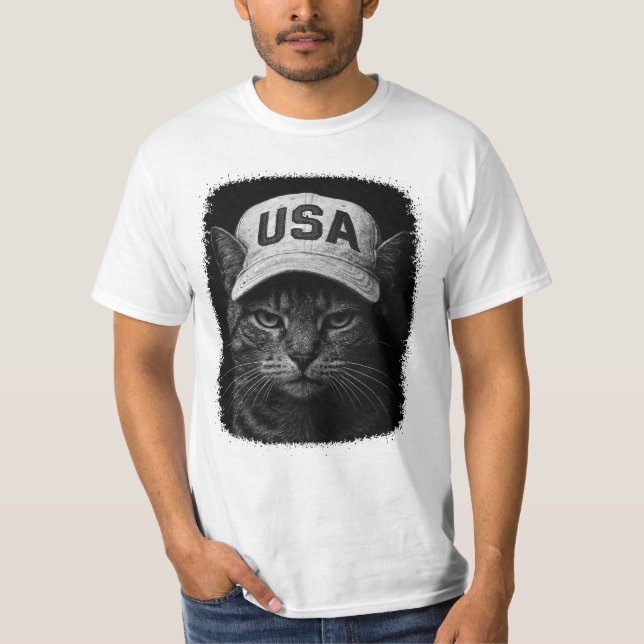 Camiseta Patriotic Grumpy Cat – USA Hat Black & White (Frente)