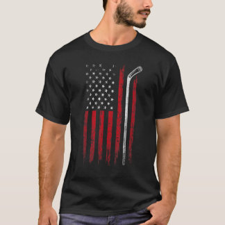 Camiseta Patriotic Hockey Hockey Retro American Flag Hockey