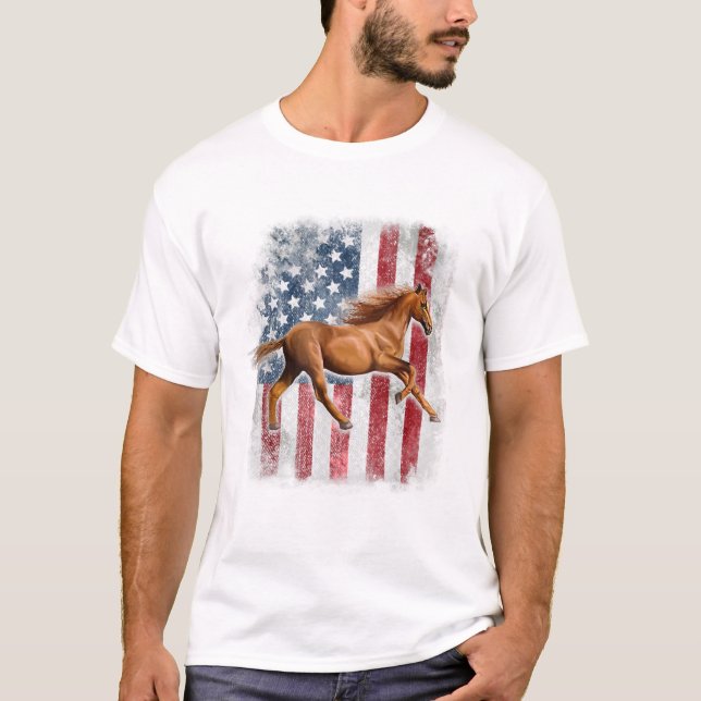 Camiseta Patriotic Horse American Flag (Frente)