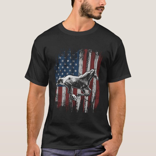 Camiseta Patriotic Horse American Flag Horseback Riding (Frente)