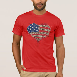 Camiseta Patriotic Leopard Print Heart T-Shirt - American F