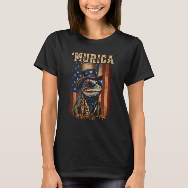 Camiseta Patriotic Lizard Murica 4th of July Bearded Dragon (Frente)