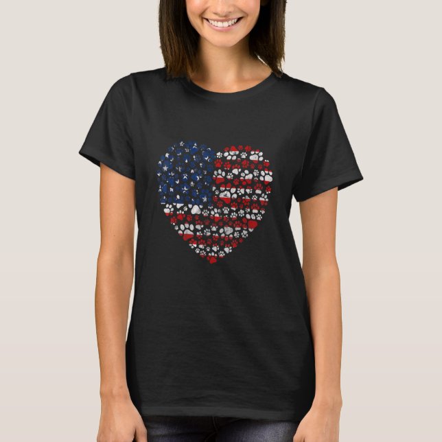 Camiseta Patriotic Love Heart American Flag Quarto (Frente)