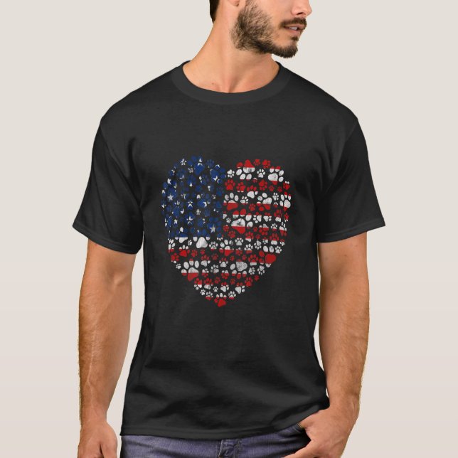 Camiseta Patriotic Love Heart American Flag Quarto (Frente)