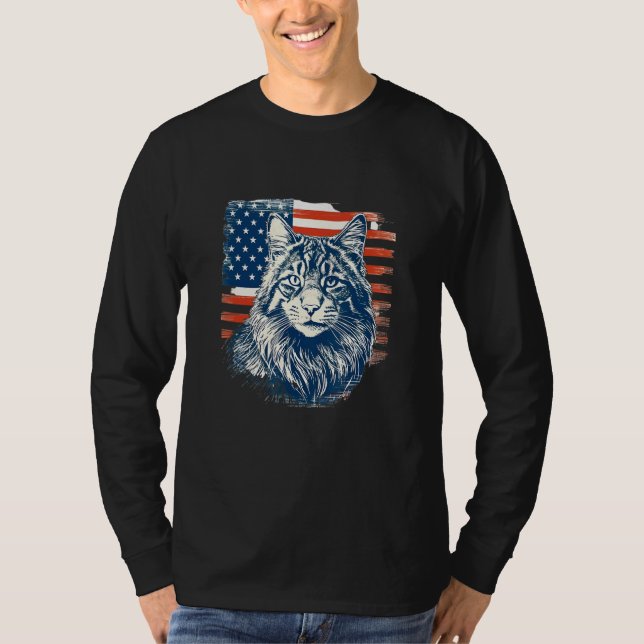 Camiseta Patriotic Maine Coon Face Independence Day Feline  (Frente)