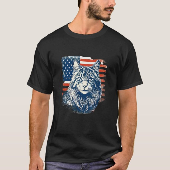Camiseta Patriotic Maine Coon Face Independence Day Feline  (Frente)