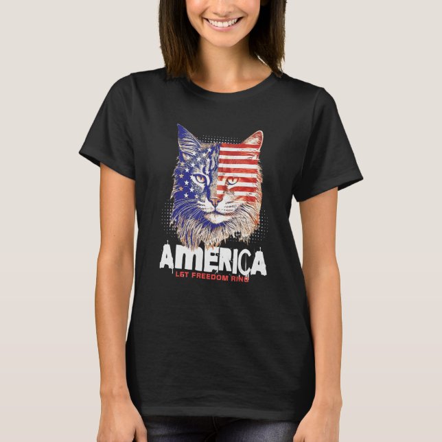 Camiseta Patriotic Maine Coon Face Independence Day Feline  (Frente)