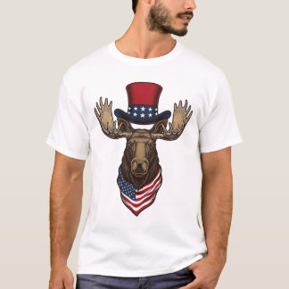 Camiseta Patriotic Moose Vintage Engraving Vector Design_1