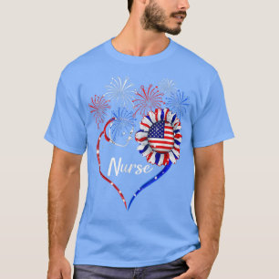Camiseta Patriotic Nurse 4th Of July American Flag Sunflowe