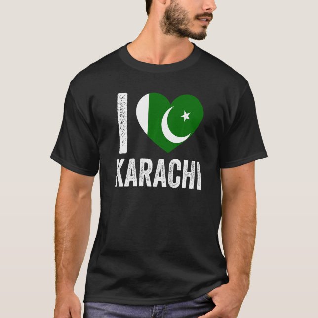 Camiseta Patriotic Pakistani Pakistan Flag I Love Karachi (Frente)