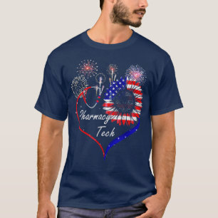 Camiseta Patriotic Pharmacy Tech Sunflower 4th Of July US F