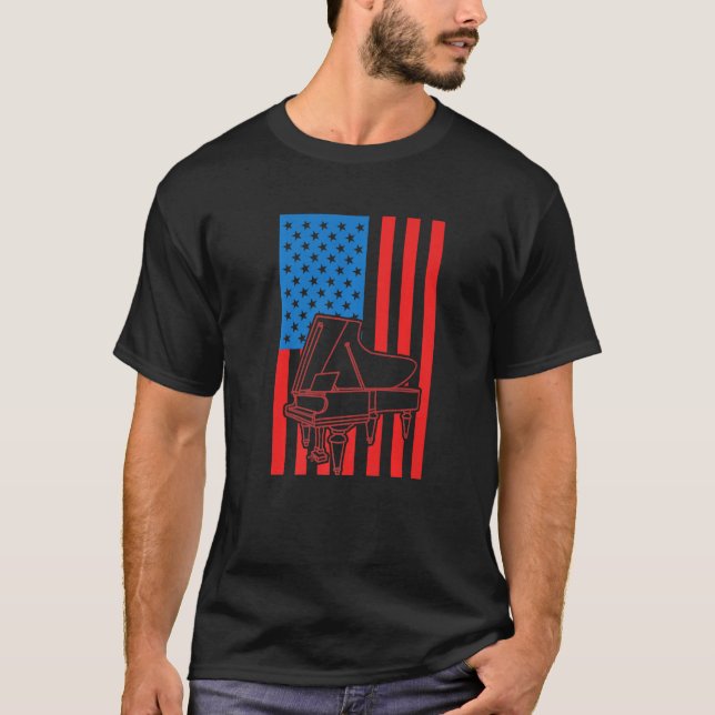 Camiseta Patriotic Pianist US Flag Piano Premium (Frente)