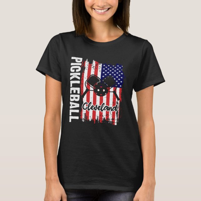 Camiseta Patriotic Pickleball USA Flag Cleveland Ohio Versi (Frente)