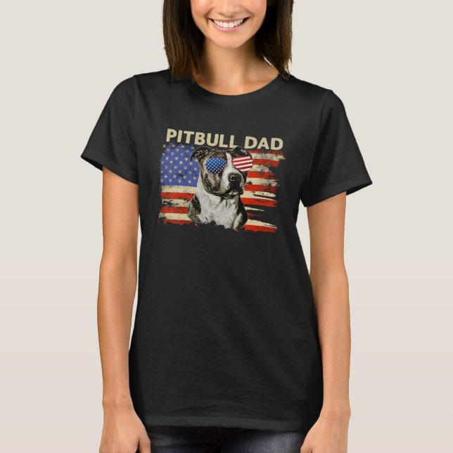 Camiseta Patriotic Pitbull Dad  4th of July American Flag U (Frente)