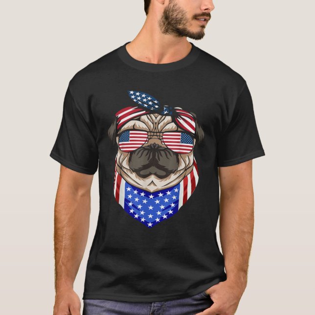 Camiseta Patriotic Pug 4th Of July Cute Dog American Flag S (Frente)