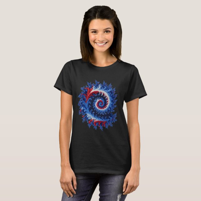 Camiseta Patriotic, red white blue fractal  spiral abstract (Frente Completa)