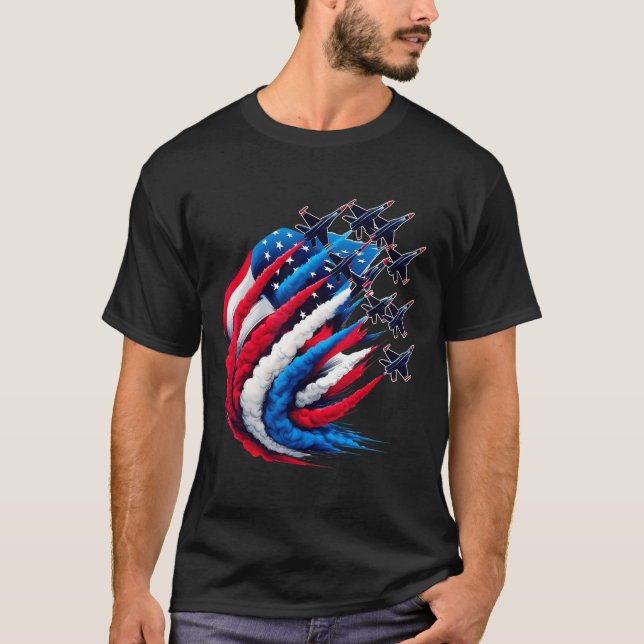 Camiseta Patriotic Red White Blue Usa Flag Fighter Jets 4th (Frente)