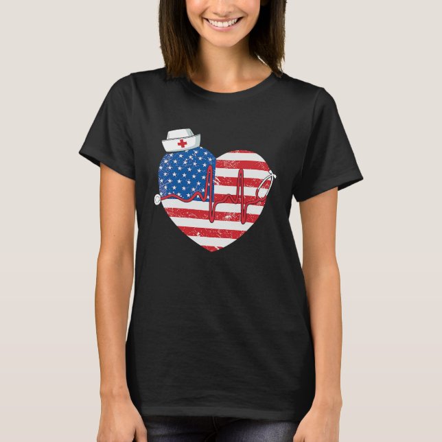 Camiseta Patriotic RN LPN CNA American Flag July 4th Nurse (Frente)