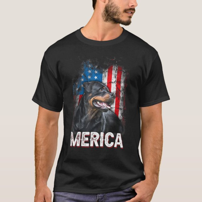 Camiseta Patriotic Rottweiler Vintage American Flag og (Frente)