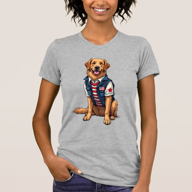 Camiseta Patriotic Service Dog Golden Retriever Shirt 4 (Frente)