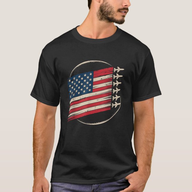 Camiseta Patriotic USA Flag Fighter Jets Boys 4th of July (Frente)