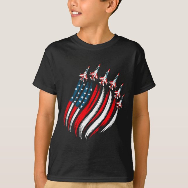 Camiseta Patriotic Usa Flag Fighter Jets Boys Mens 4th Of J (Frente)
